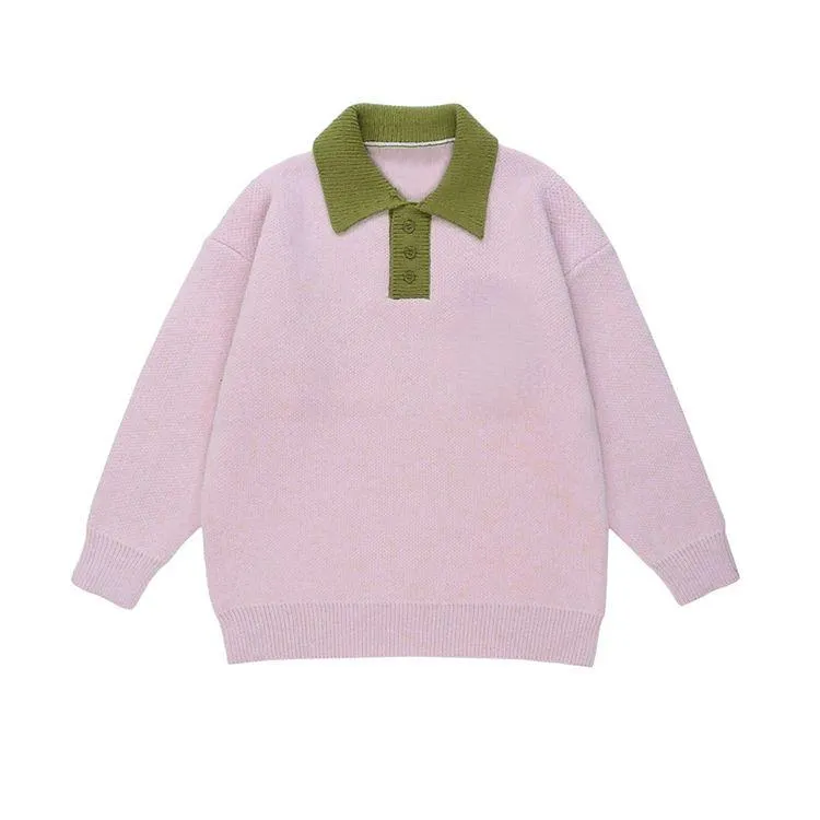 varsity contrast polo knit sweater