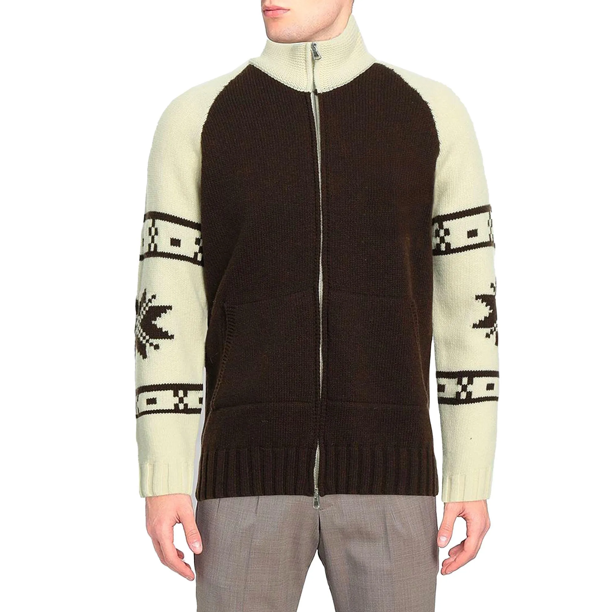 varsity jacquard knit zip up jacket