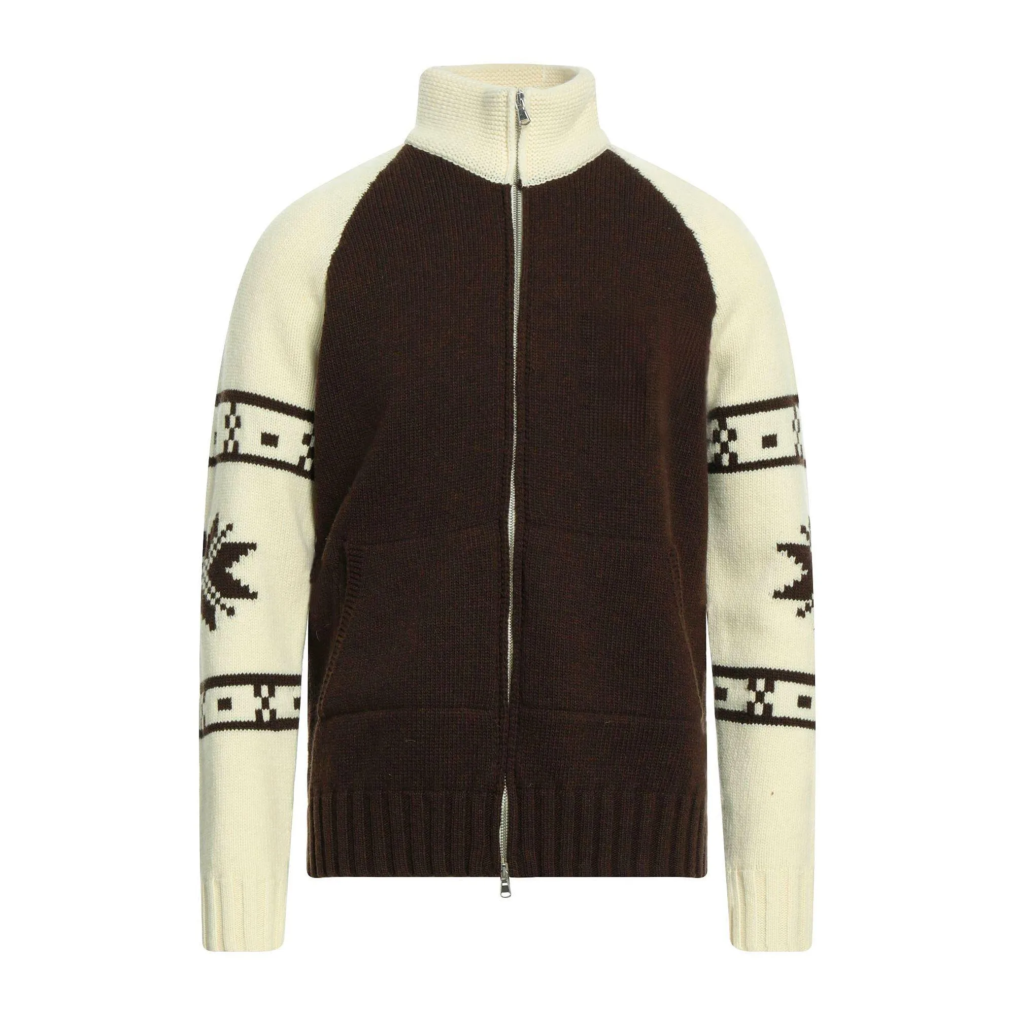 varsity jacquard knit zip up jacket
