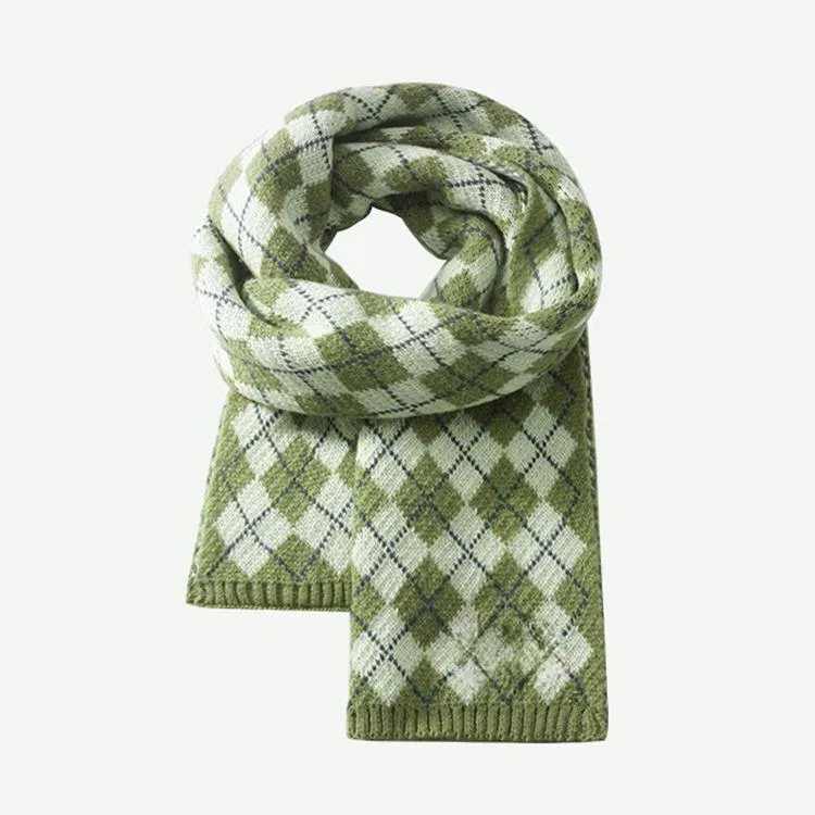 argyle pattern knit scarf green