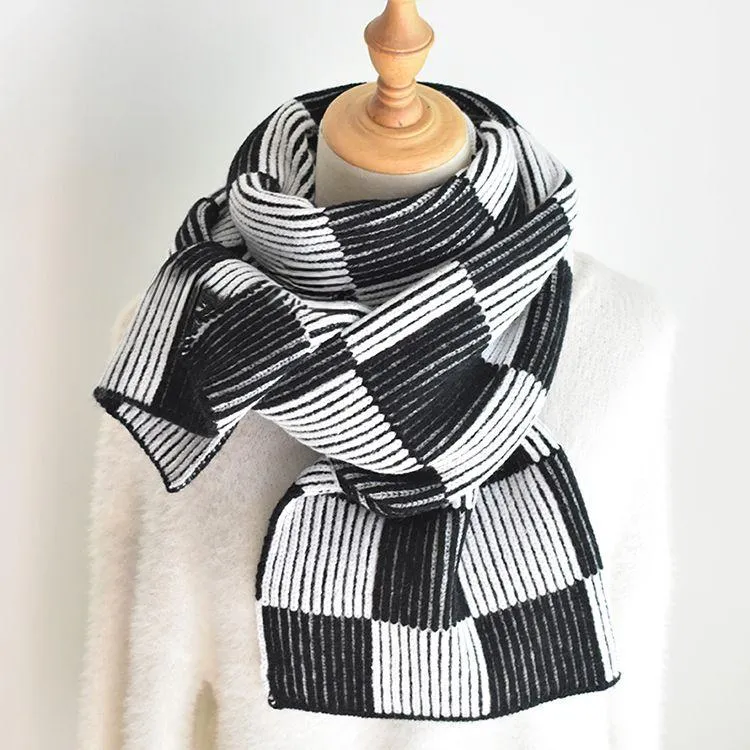 checkerboard ribbed knit scarf