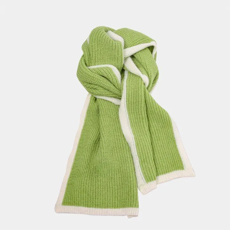 contrast trim ribbed knit scarf light green