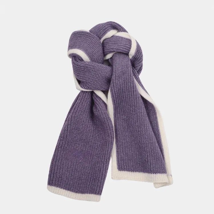 contrast trim ribbed knit scarf purple