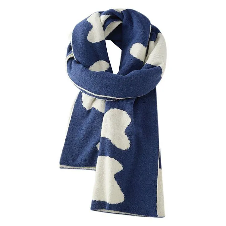 cow print knit scarf blue