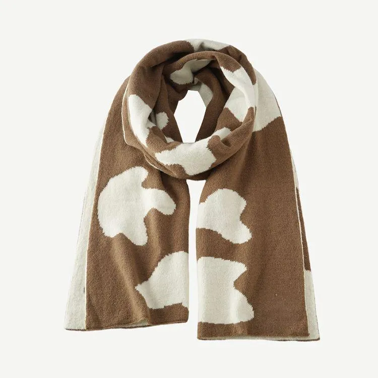 cow print knit scarf brown