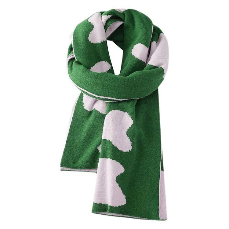 cow print knit scarf green