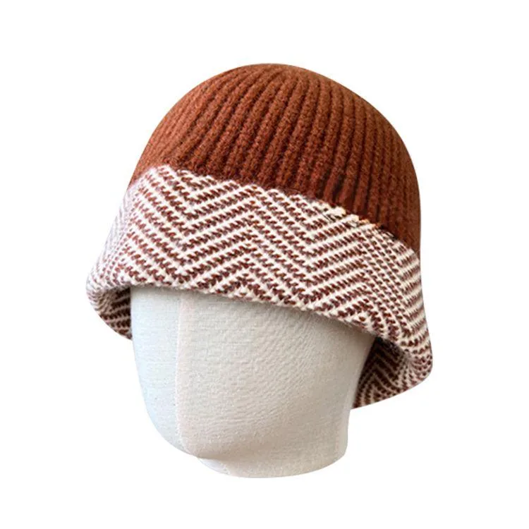 herringbone knit bucket hat brown
