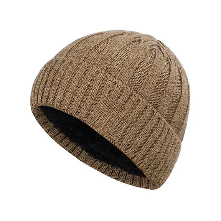 unisex chunky rib knit cuffed beanie brown