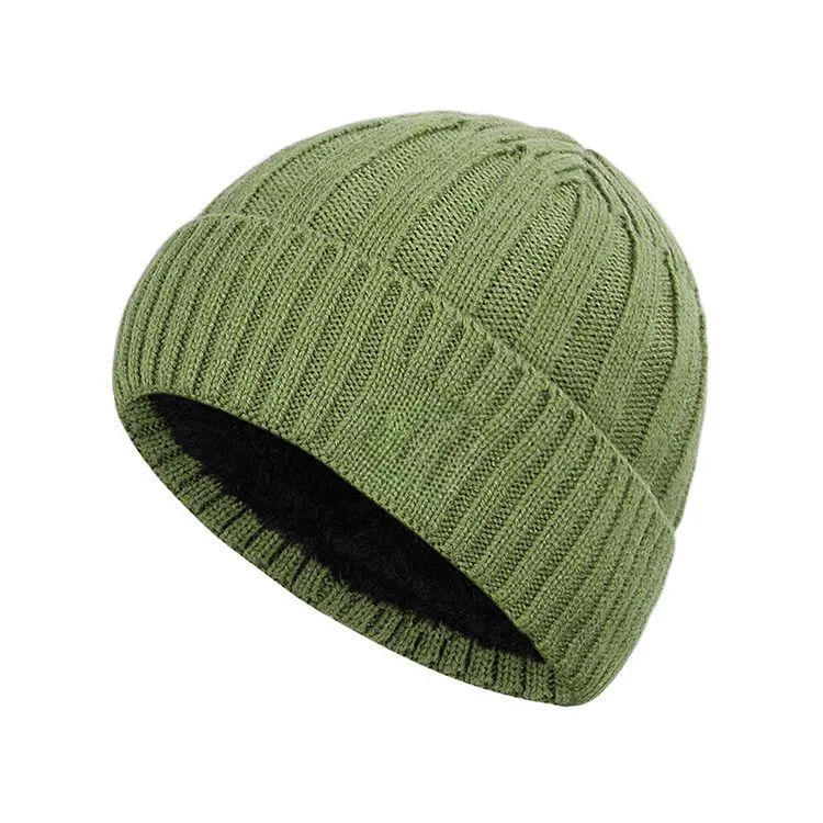 unisex chunky rib knit cuffed beanie green