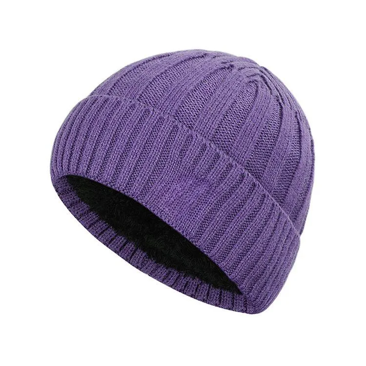 unisex chunky rib knit cuffed beanie purple