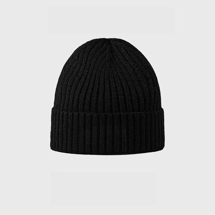 unisex rib knit cuffed beanie black