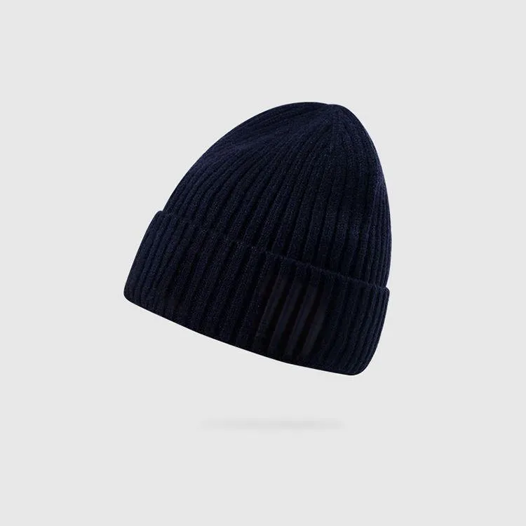 unisex rib knit cuffed beanie logo patch black