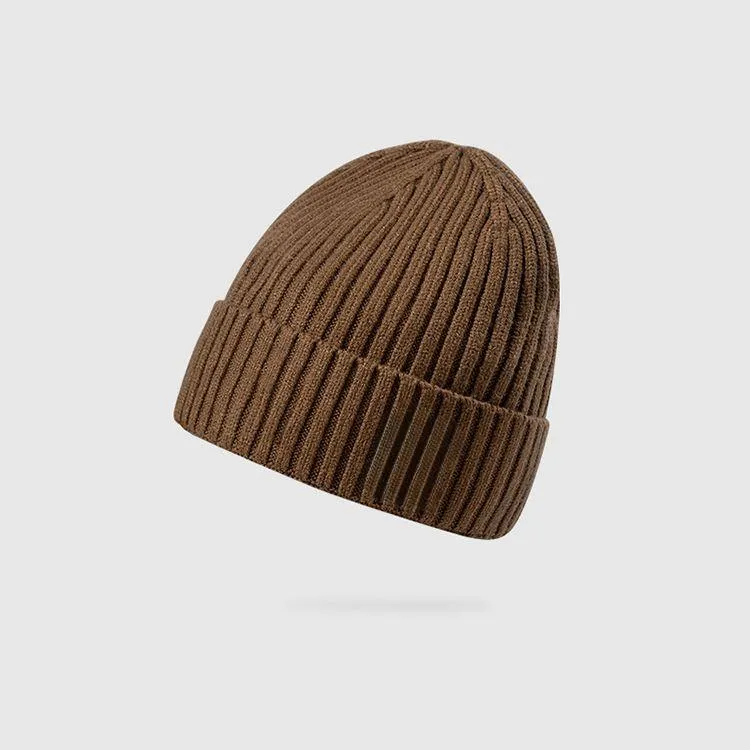 unisex rib knit cuffed beanie logo patch brown