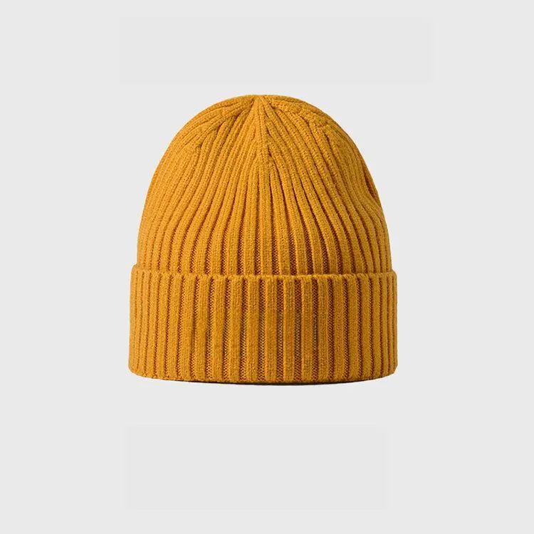 unisex rib knit cuffed beanie yellow