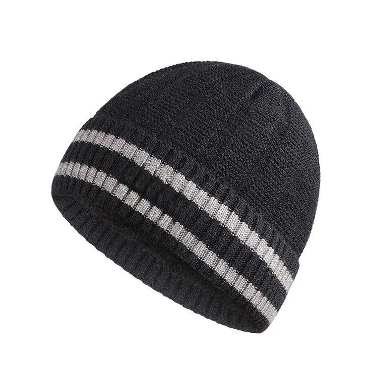unisex striped cuffed beanie black