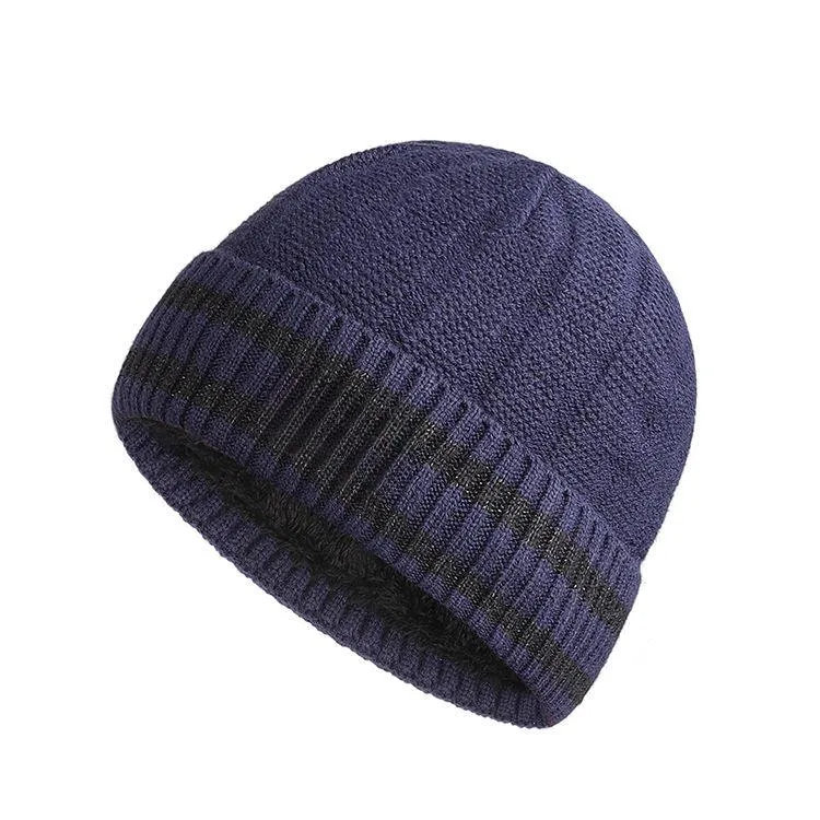 unisex striped cuffed beanie blue