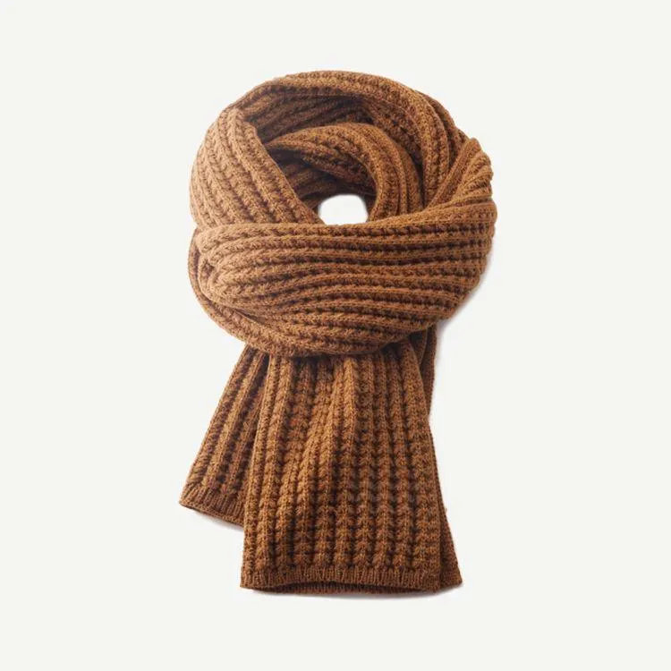 waffle ribbed knit scarf brown