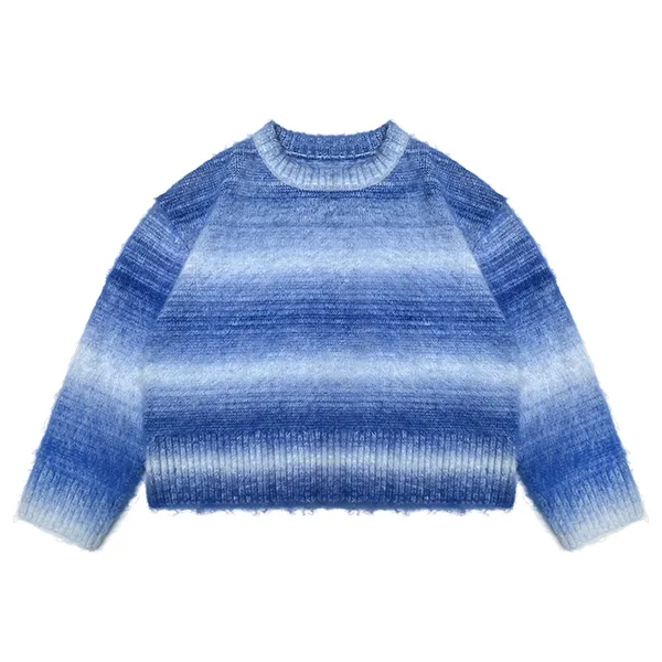 fuzzy knit ombre striped cropped crewneck pullover
