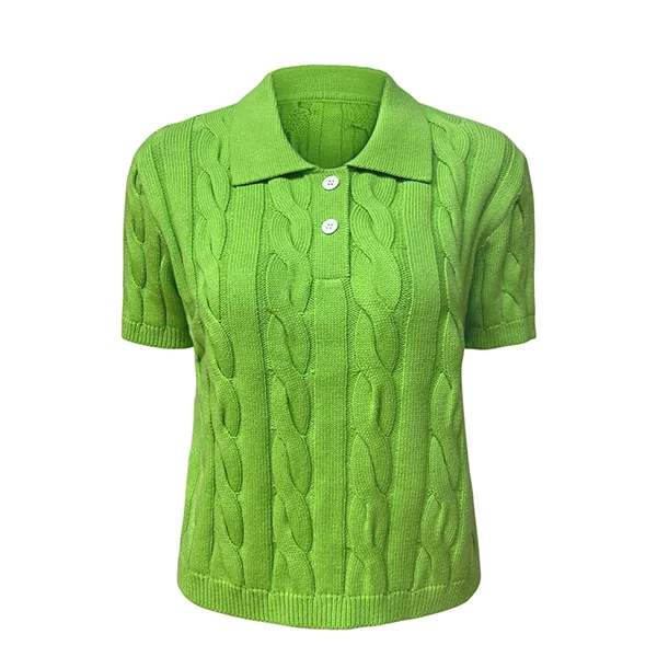 cable knit short sleeve pullover polo shirt