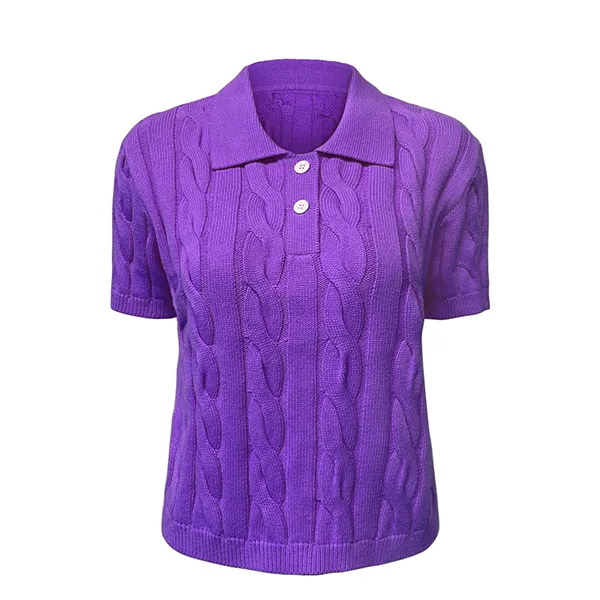 purple cable knit short sleeve pullover polo shirt