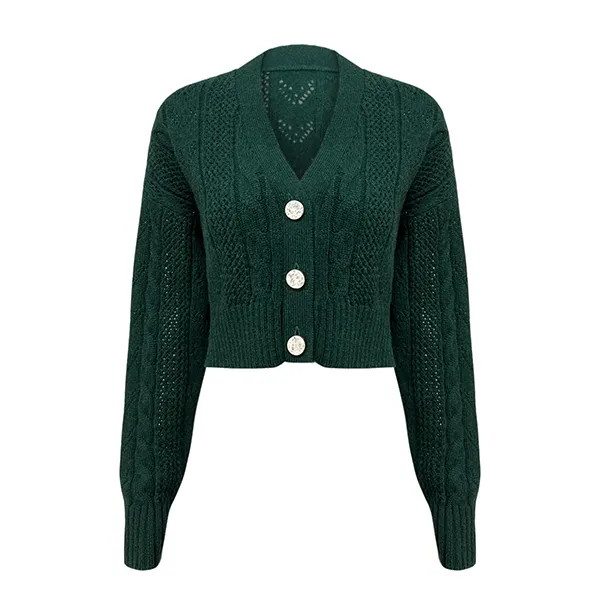 cable knit cropped cardigan v neck pointelle