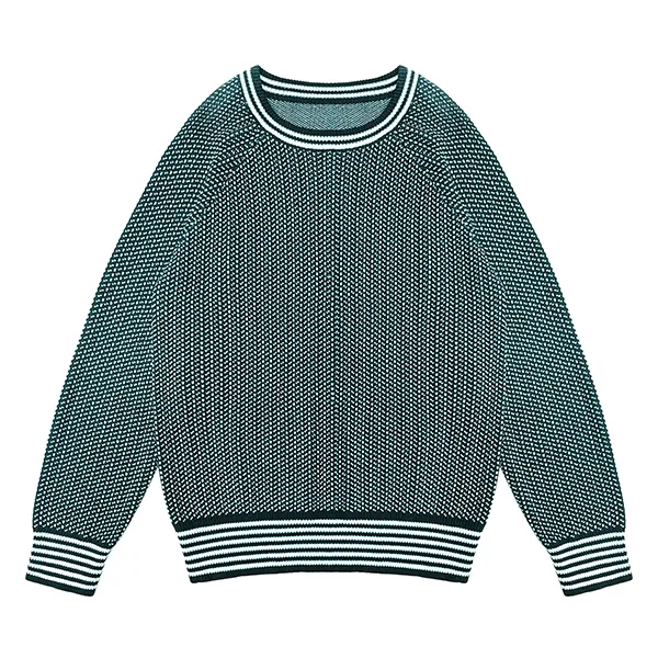 cyan textured knit drop shoulder crewneck pullover