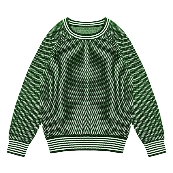 green textured knit drop shoulder crewneck pullover
