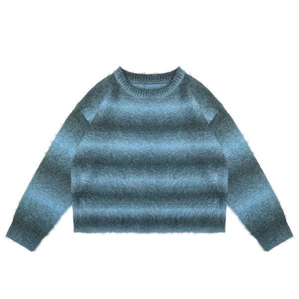 fuzzy knit ombre striped cropped pullover blue