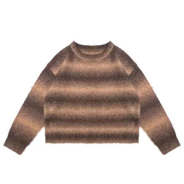 fuzzy knit ombre striped cropped pullover brown