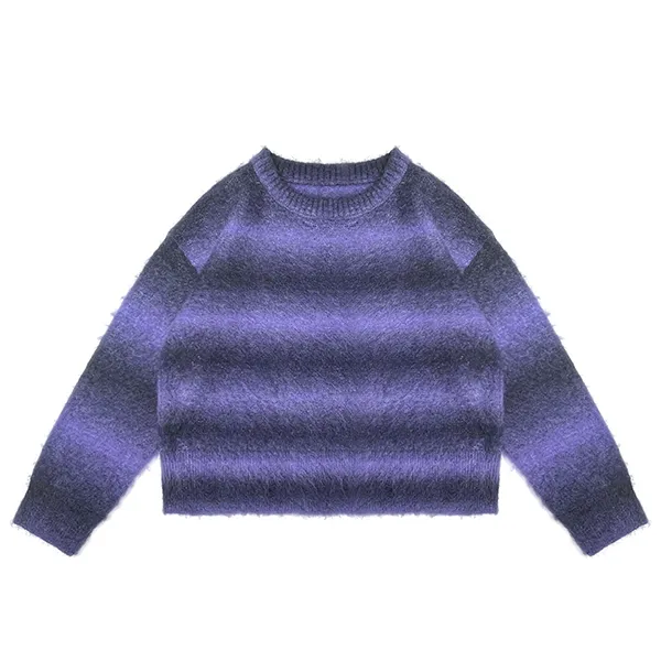 fuzzy knit ombre striped cropped pullover purple