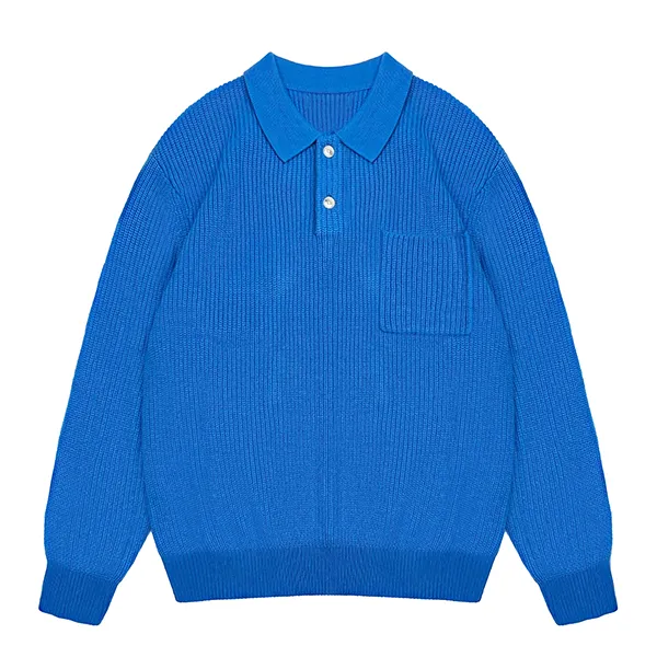 drop shoulder ribbed knit long sleeve polo