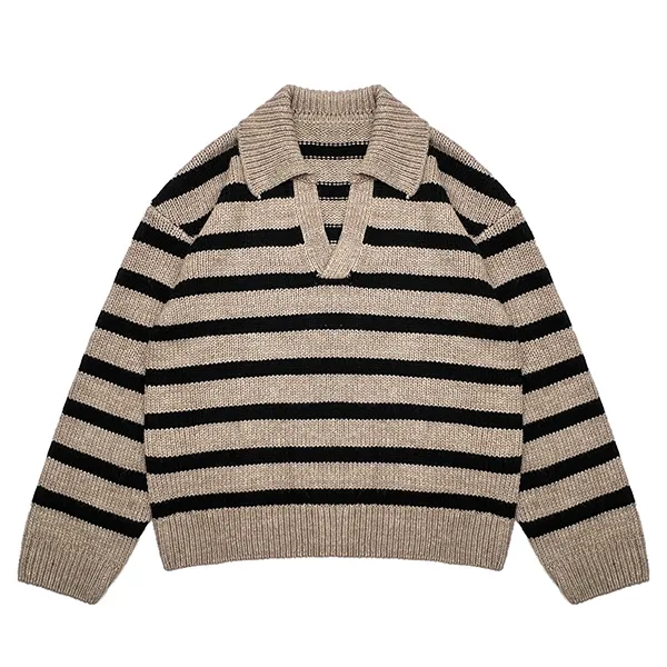 relaxed horizontal stripe knit open placket polo