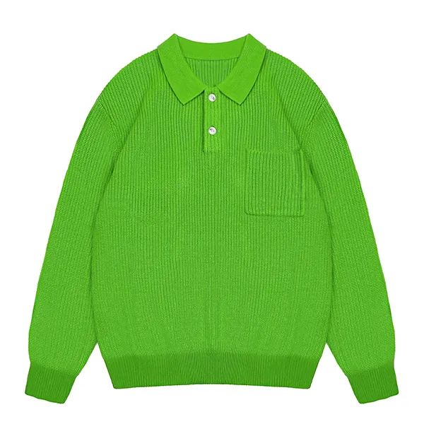 green drop shoulder ribbed knit long sleeve polo