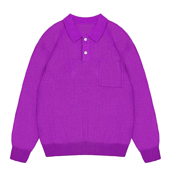 purple drop shoulder ribbed knit long sleeve polo