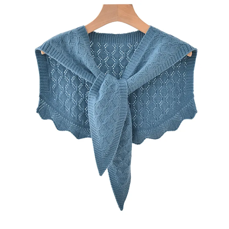 diamond eyelet knit poncho shawl blue