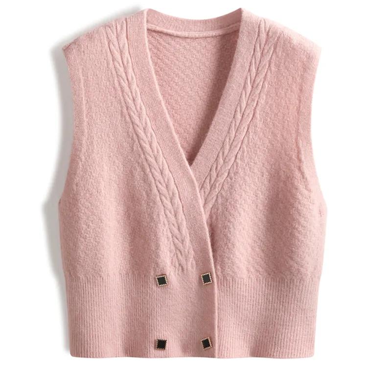 double breasted cable knit vest pink