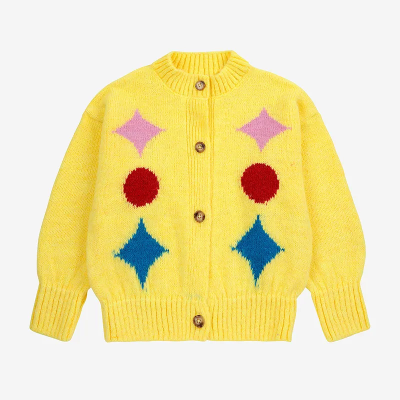 kids intarsia knit geometric cardigan front