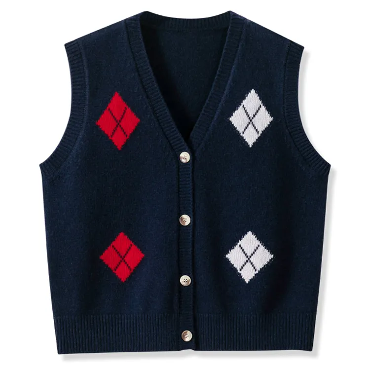 minimalist argyle cardigan vest black