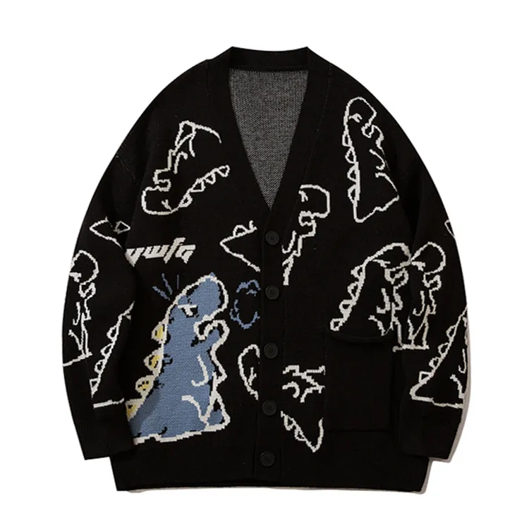 mens dinosaur jacquard knit cardigan black