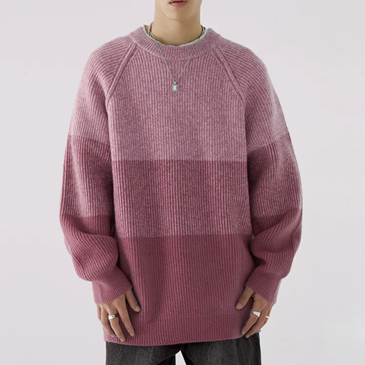 mens oversized ribbed wool blend pullover pink