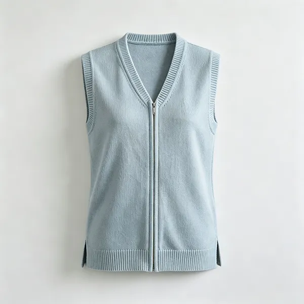 hospital uniform knit vest sleeveless zip cardigan dark blue