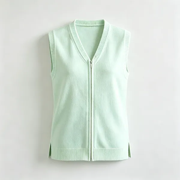 hospital uniform knit vest sleeveless zip cardigan green