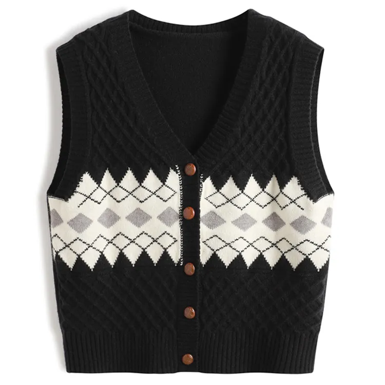 argyle cable knit cardigan vest black