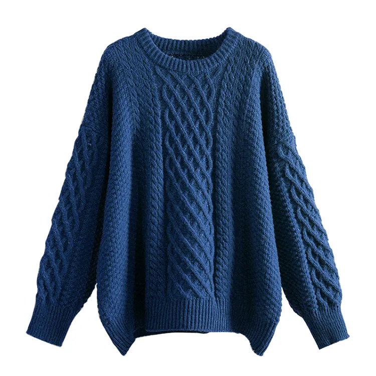 cable knit texture pullover sweater blue
