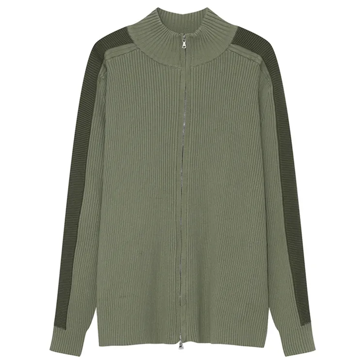 contrast raglan zip up knit cardigan green