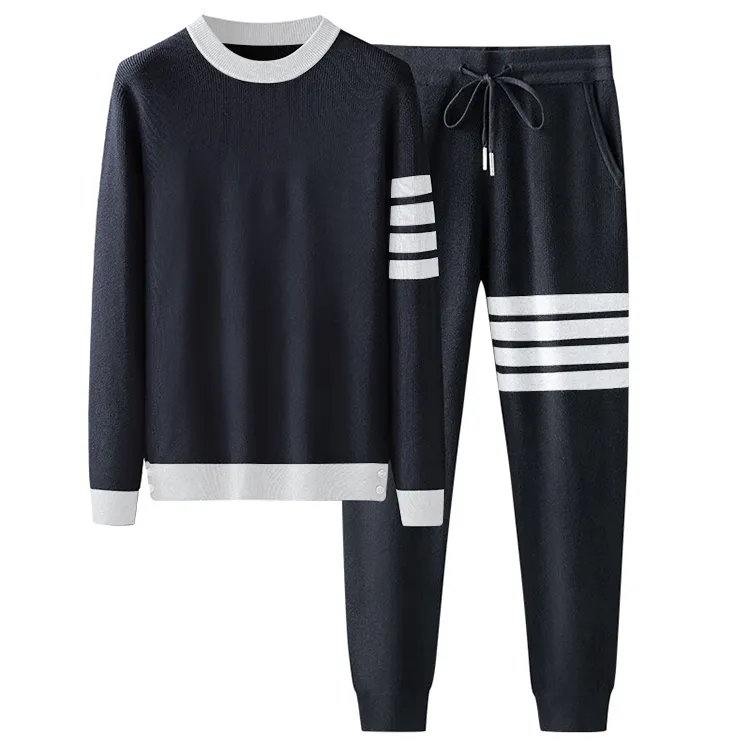 four bar stripe knit tracksuit set black
