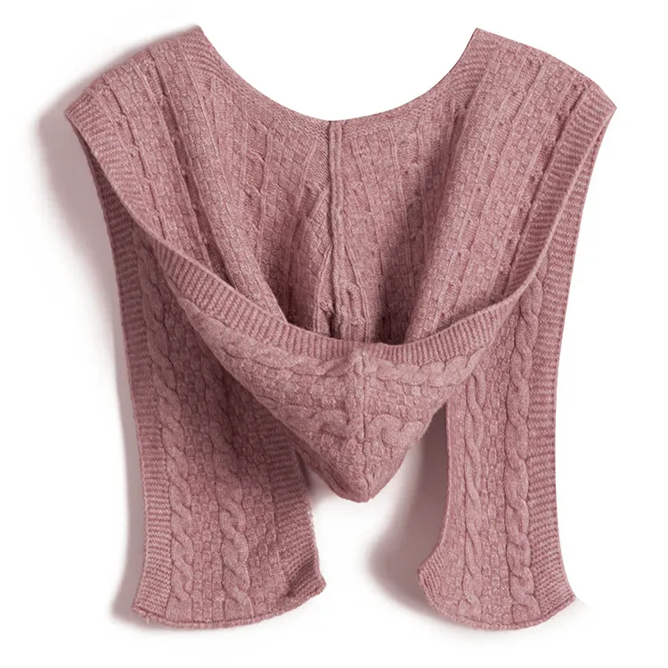 hooded cable knit poncho shawl wrap pink