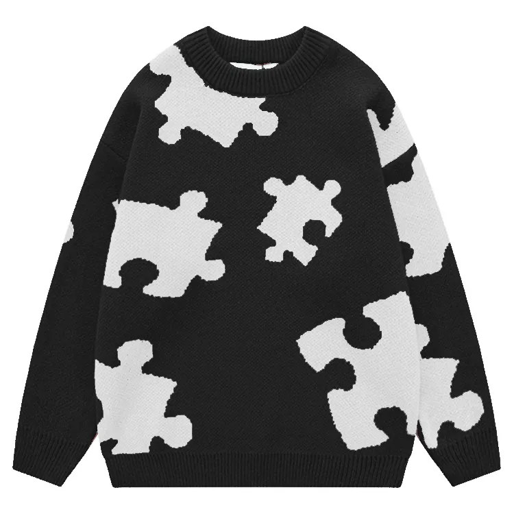 jigsaw puzzle motif knit sweater black