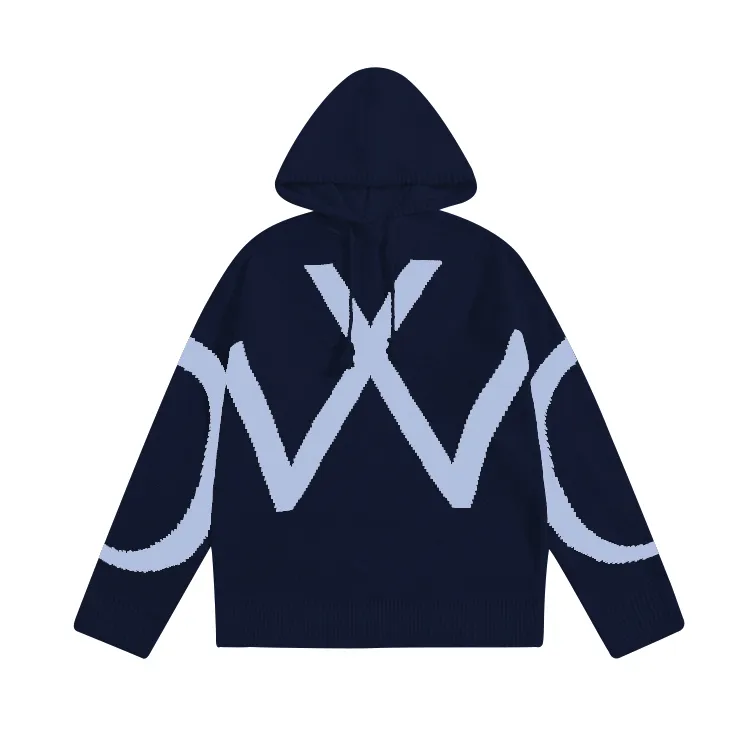 mens heavyweight cotton knitted hoodie blue