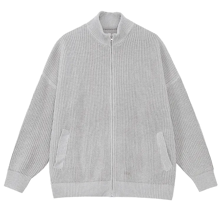 minimalist ribbed zip up knit jacket grey
